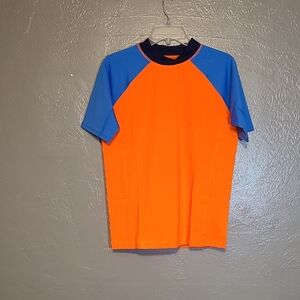 Lands' End Orange/Blue Colorblock Swimshirt XL Husky 14H-16H NWOT Rashguard